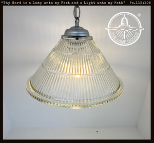Large Antique Tiered Holophane Pendant