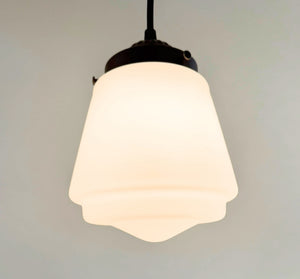Vintage Milk Glass Stepped Bell Pendant Light - The Lamp Goods