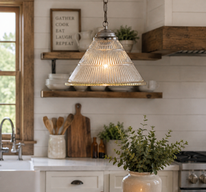 Large Antique Tiered Holophane Pendant