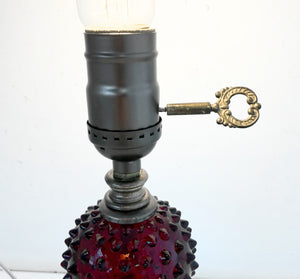 1940's Art Deco Table Lamp Red Glass Hobnail