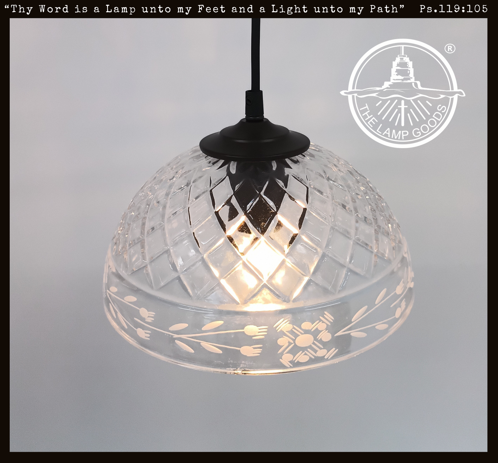 Clear Crosscut Floral Etched Vintage Glass Pendant Light | The Lamp Goods