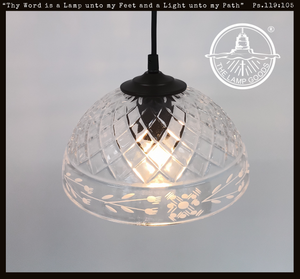 Clear Crosscut Floral Etched Vintage Glass Pendant Light