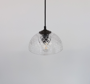 Clear Crosscut Floral Etched Vintage Glass Pendant Light