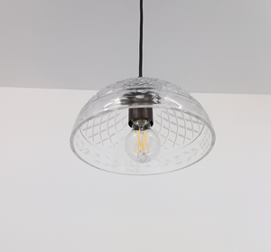 Clear Crosscut Floral Etched Vintage Glass Pendant Light