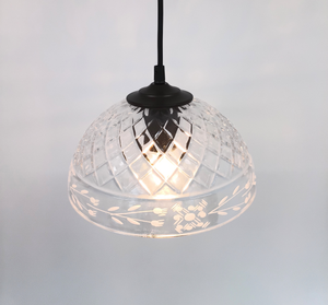 Clear Crosscut Floral Etched Vintage Glass Pendant Light