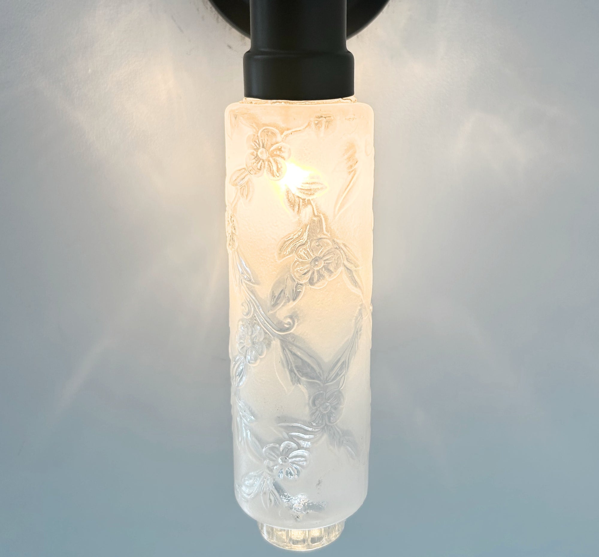 Delicate Narrow Frosted Floral Glass Wall Sconce
