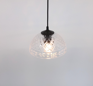 Clear Crosscut Floral Etched Vintage Glass Pendant Light