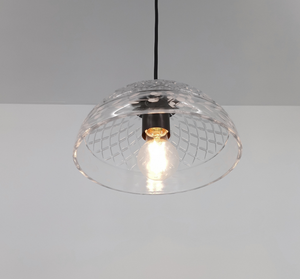 Clear Crosscut Floral Etched Vintage Glass Pendant Light