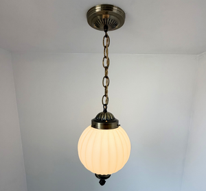 Antique Brass Satin Ribbed Globe Pendant