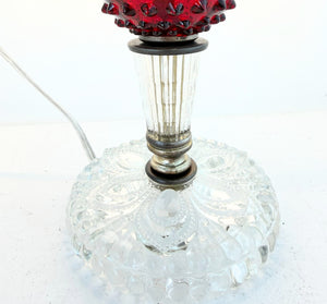 1940's Art Deco Table Lamp Red Glass Hobnail