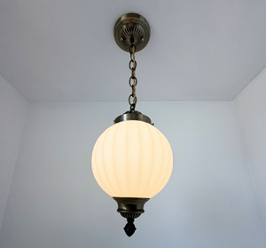 Antique Brass Satin Ribbed Globe Pendant