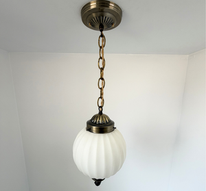 Antique Brass Satin Ribbed Globe Pendant