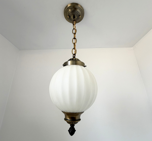 Antique Brass Satin Ribbed Globe Pendant