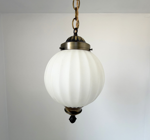 Antique Brass Satin Ribbed Globe Pendant