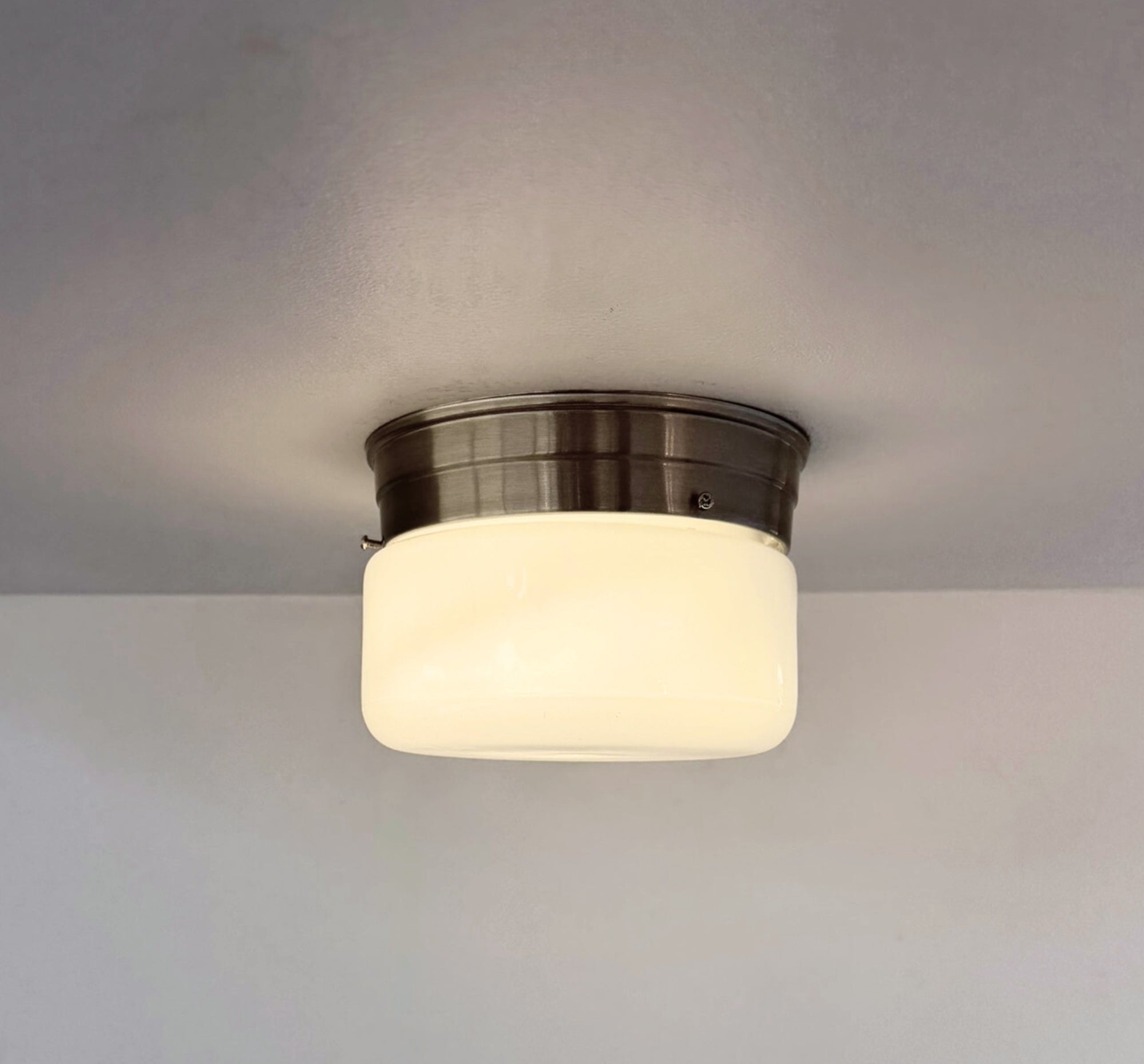 Simple Cottage Opal Schoolhouse Drum Ceiling Light