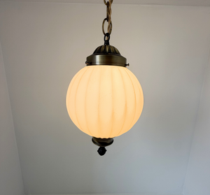 Antique Brass Satin Ribbed Globe Pendant