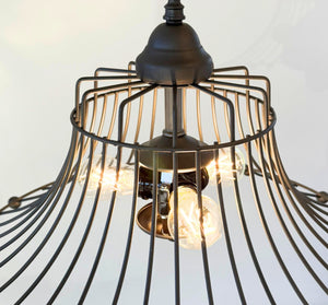 Vintage Rustic Farmhouse Wire Cage Bell Pendant Light