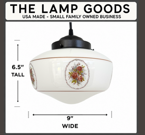 Vintage Victorian Rose Schoolhouse Pendant Light