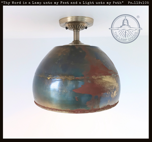 Antique Dark Brassy Gold Large Rustic Bucket Ceiling Light