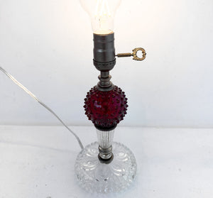 1940's Art Deco Table Lamp Red Glass Hobnail