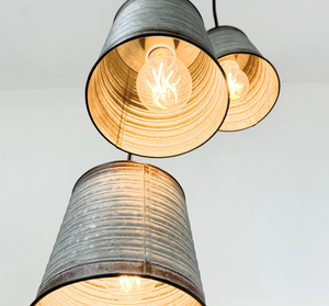 Corrugated Barn Metal Galvanized Rustic Trio Pendant