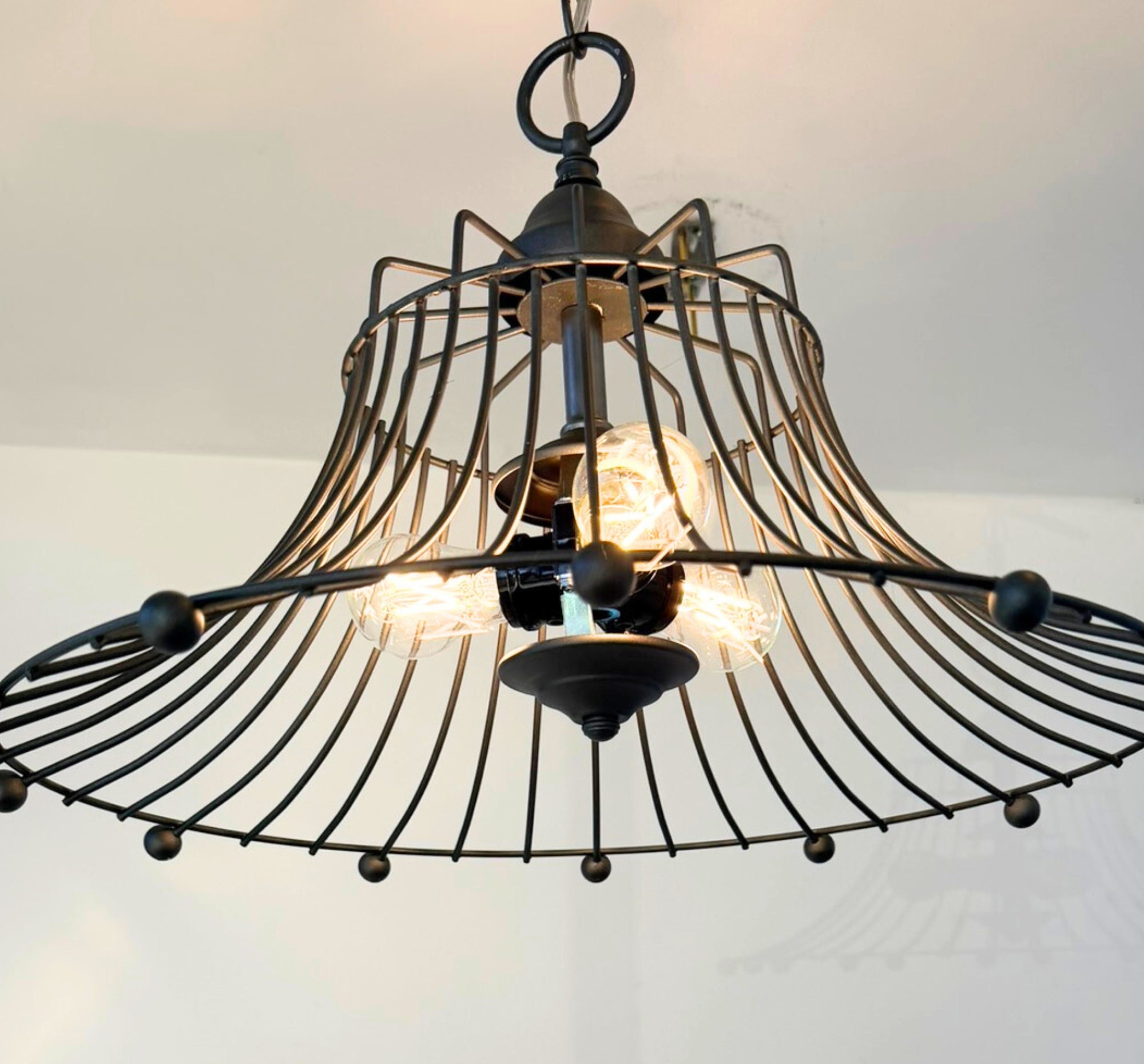 Vintage Rustic Farmhouse Wire Cage Bell Pendant Light