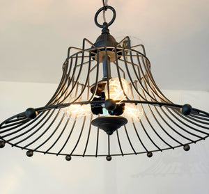 Vintage Rustic Farmhouse Wire Cage Bell Pendant Light