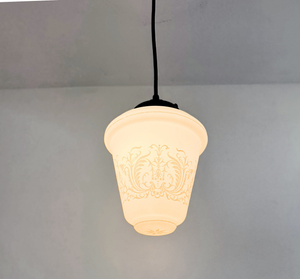 Etched Floral Scrollwork Vintage Glass Pendant | 7" - The Lamp Goods