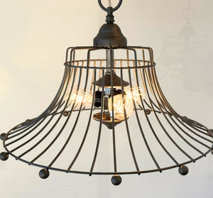 Vintage Rustic Farmhouse Wire Cage Bell Pendant Light