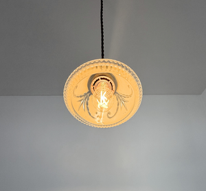 Vintage Light Peach Scroll Glass Pendant