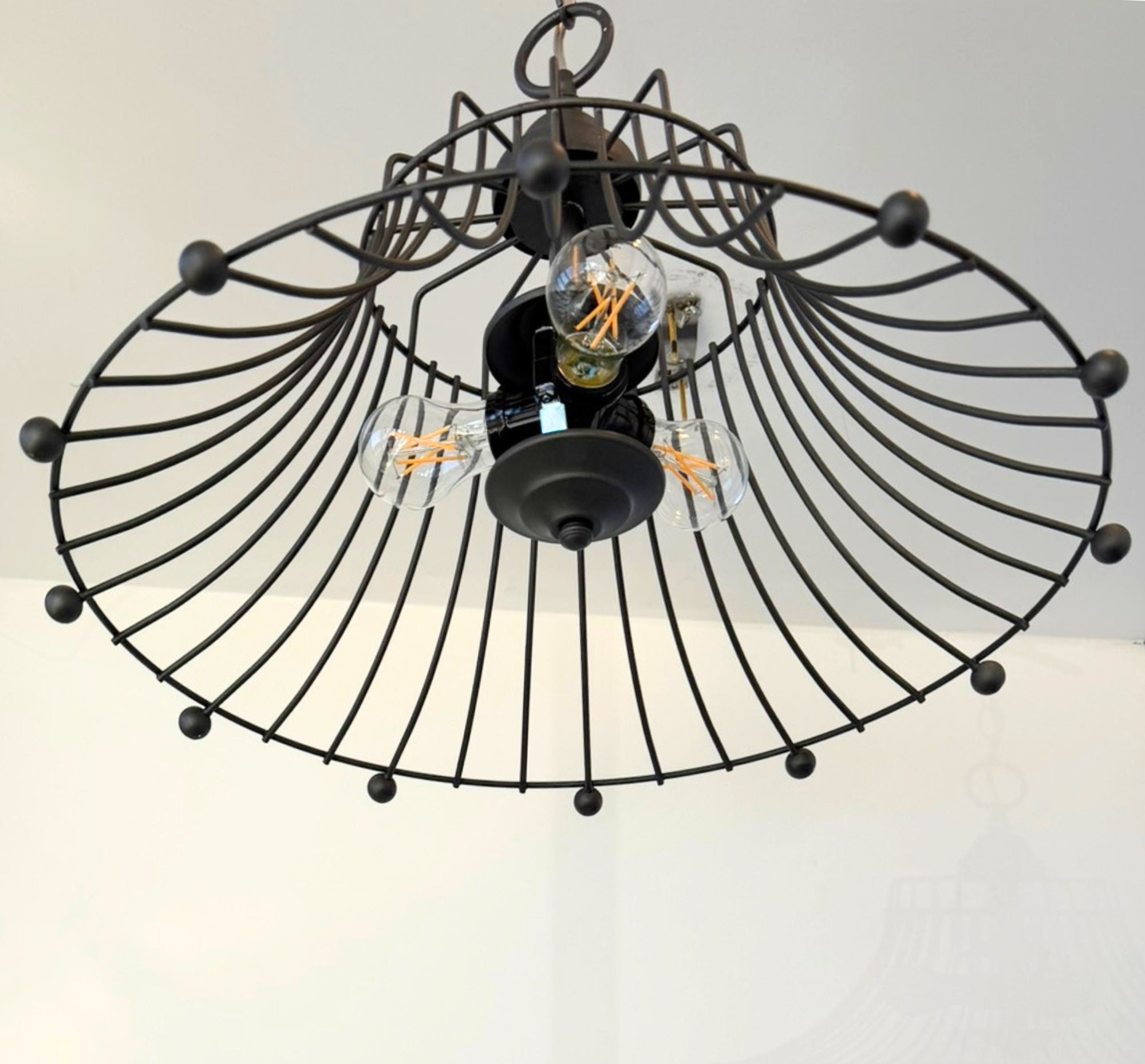Vintage Rustic Farmhouse Wire Cage Bell Pendant Light