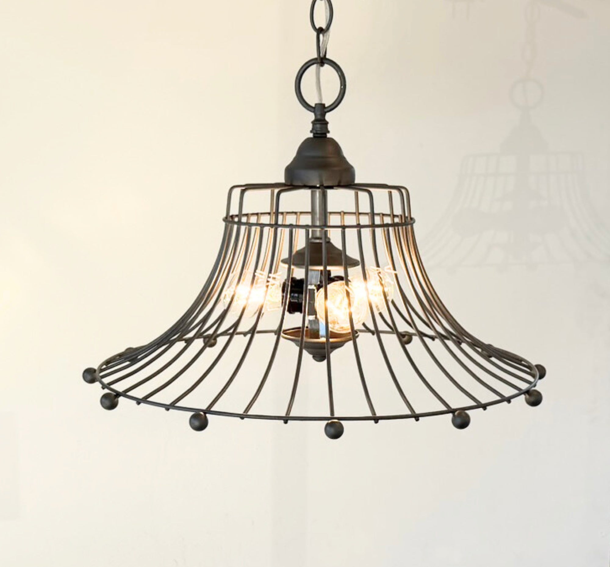 Vintage Rustic Farmhouse Wire Cage Bell Pendant Light