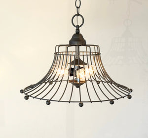 Vintage Rustic Farmhouse Wire Cage Bell Pendant Light