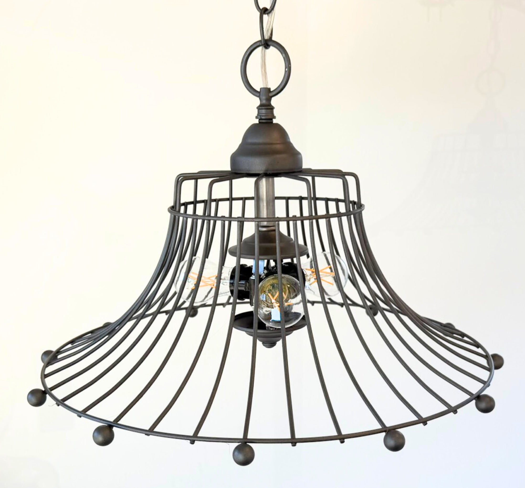 Vintage Rustic Farmhouse Wire Cage Bell Pendant Light