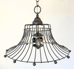 Vintage Rustic Farmhouse Wire Cage Bell Pendant Light