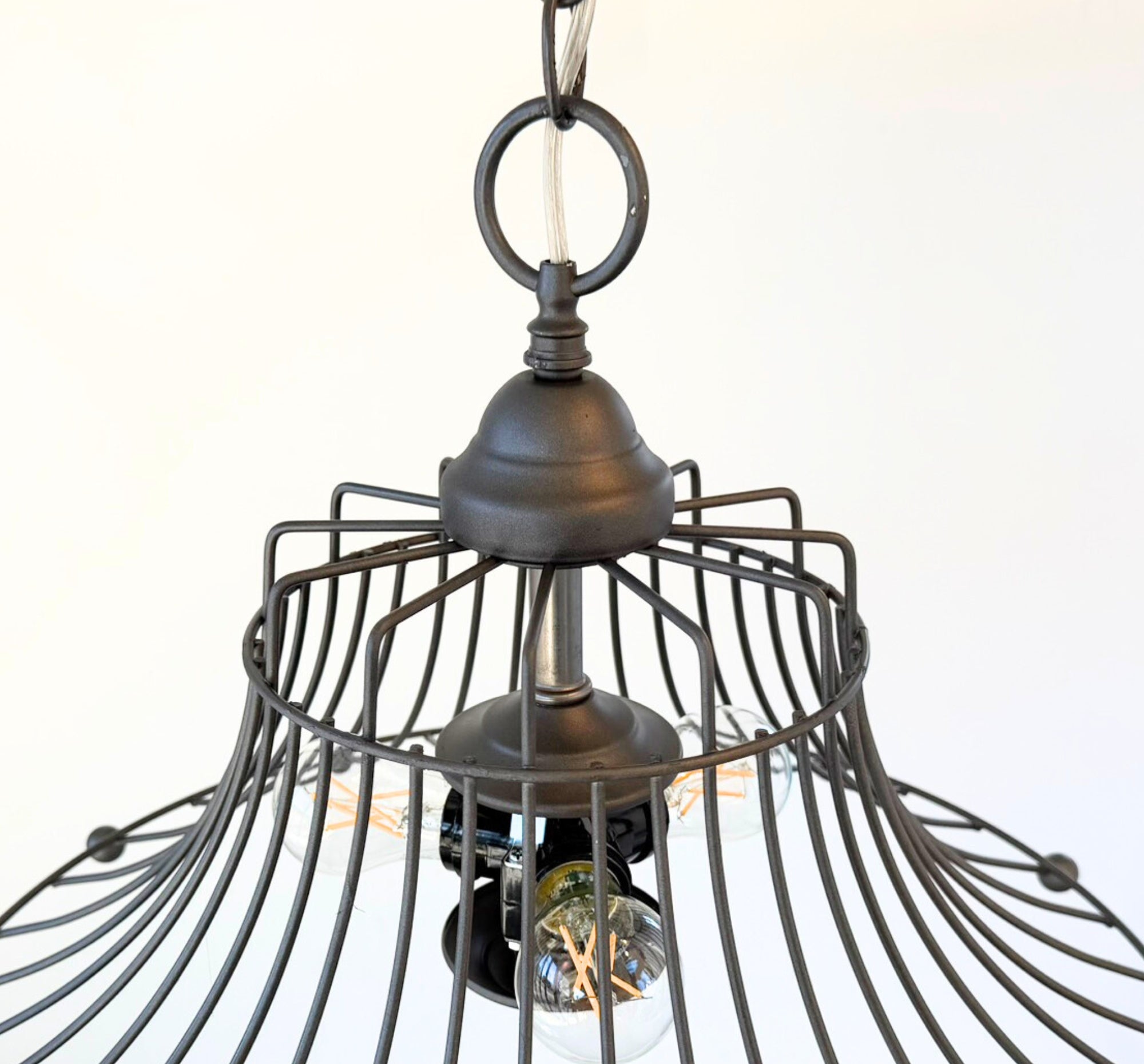 Vintage Rustic Farmhouse Wire Cage Bell Pendant Light