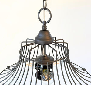 Vintage Rustic Farmhouse Wire Cage Bell Pendant Light