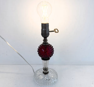 1940's Art Deco Table Lamp Red Glass Hobnail