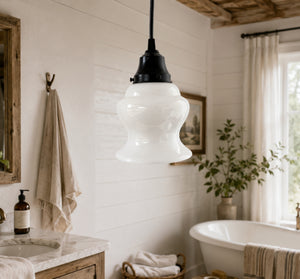 Single Vintage Milk Glass Heavy Bell Pendant