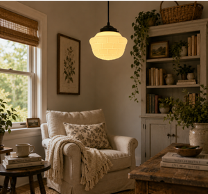Rare Vintage Arctic Block Schoolhouse Pendant Light
