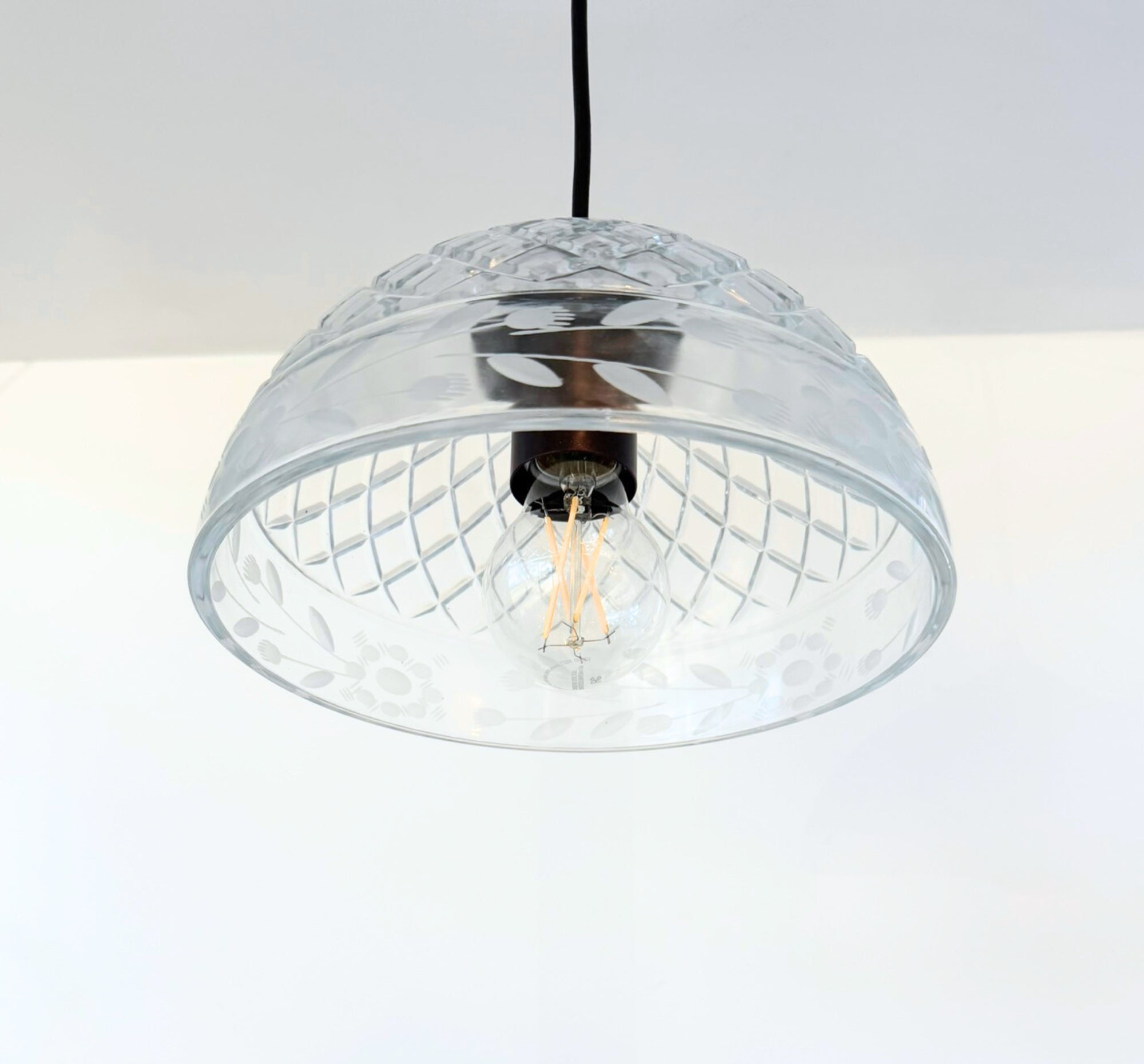 Vintage Floral Etched Crystal Pendant Light
