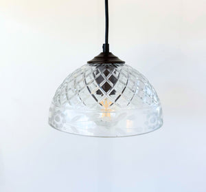 Vintage Floral Etched Crystal Pendant Light