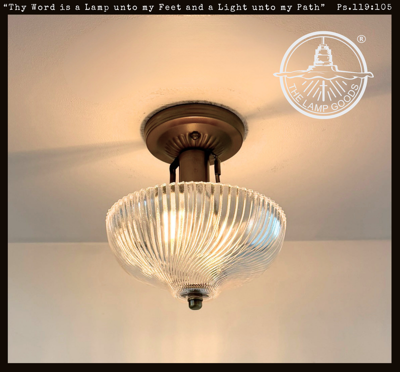 Ribbed Glass Bowl Semi Flush Mount Light