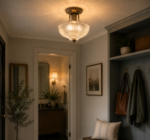 Ribbed Glass Bowl Semi Flush Mount Light