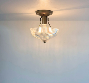 Ribbed Glass Bowl Semi Flush Mount Light