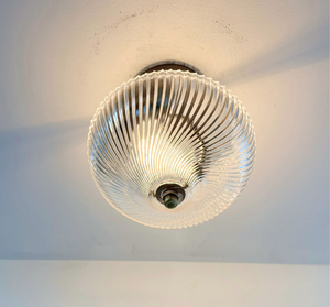 Ribbed Glass Bowl Semi Flush Mount Light