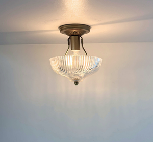 Ribbed Glass Bowl Semi Flush Mount Light