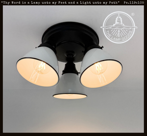 Petite White Enamel Trio Ceiling Light