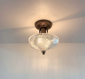 Ribbed Glass Bowl Semi Flush Mount Light