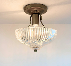 Ribbed Glass Bowl Semi Flush Mount Light